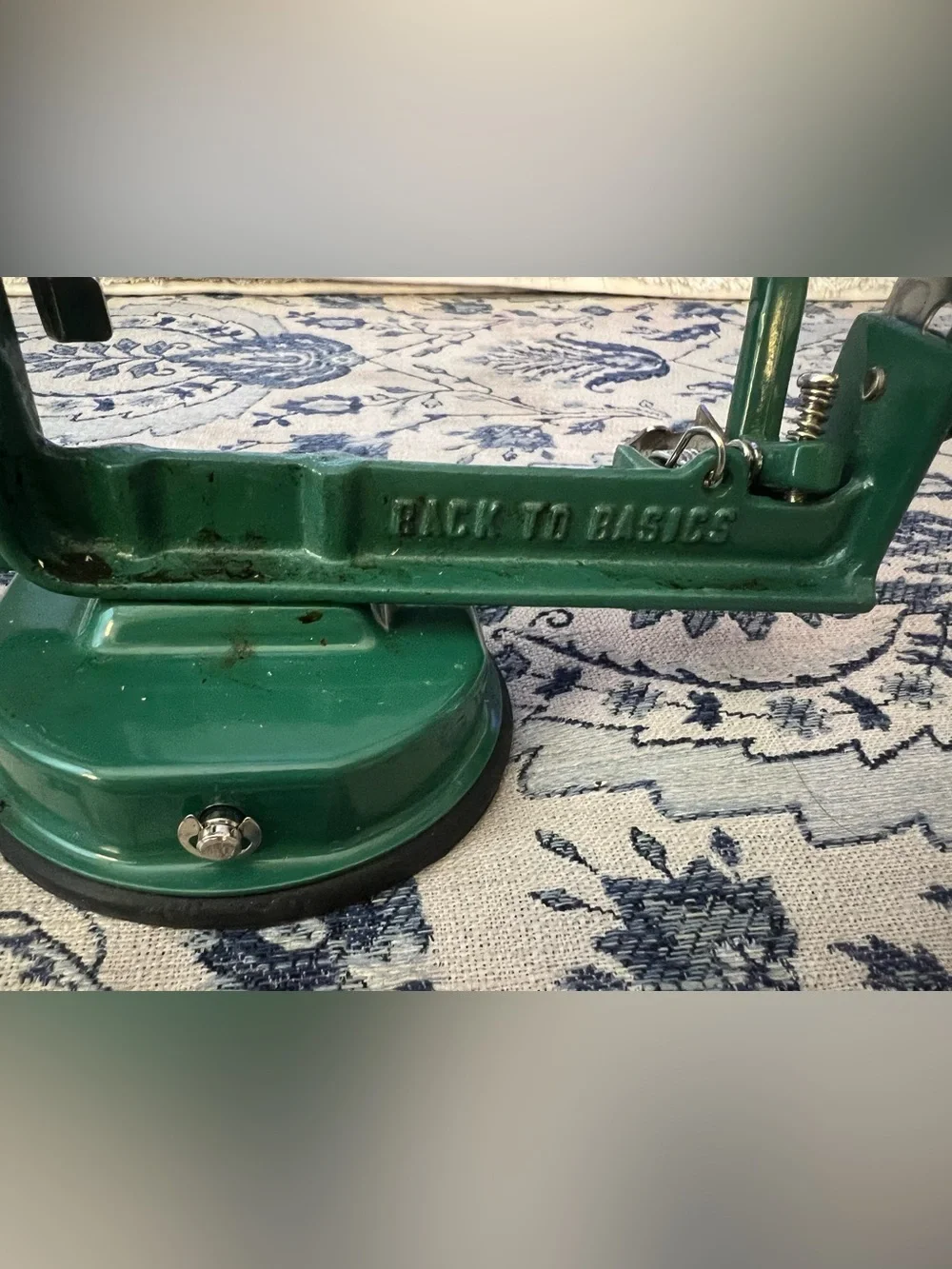 Vintage Apple Peeler Cast Iron by Back to Basics Suction Bottom. Green.